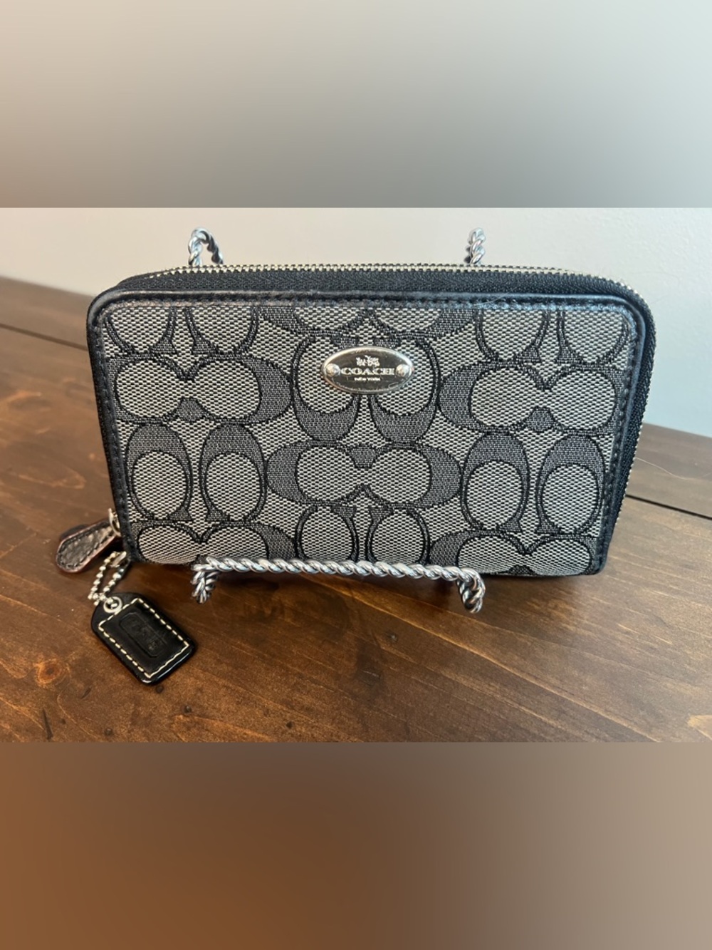 Coach Signature Double  Zip Around Jacquard Wallet